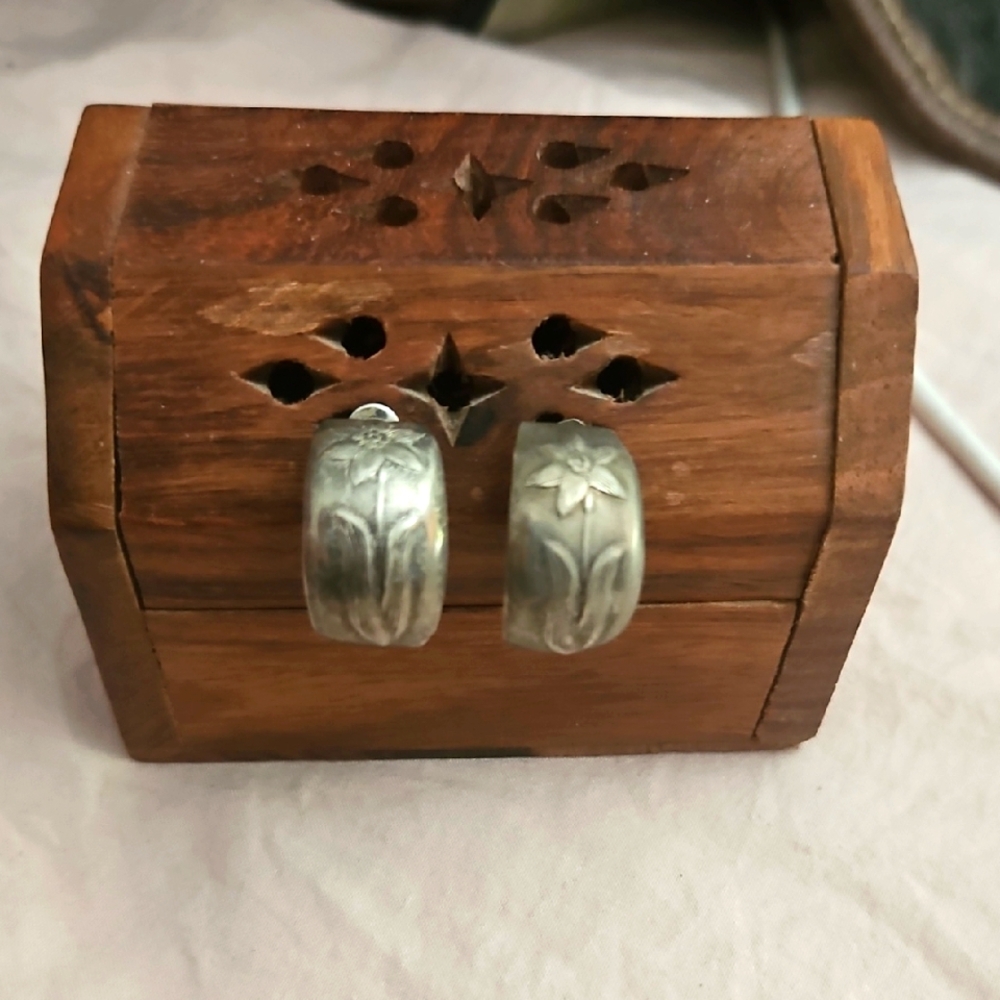 Vintage Navajo Silver Stamped Earrings